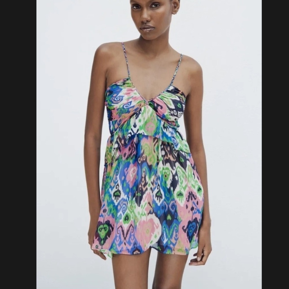 Zara Colorful Abstract Print Dress Size Small